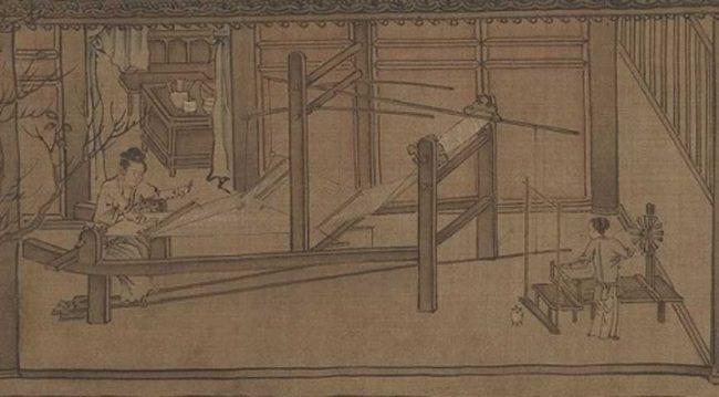 13. yüzyılda ipek dokuyan insanların tasvirleri, Liang Kai.