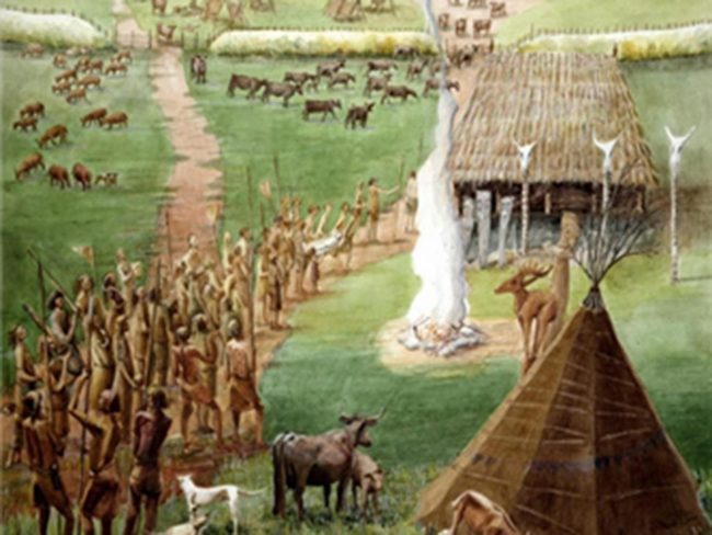 Windmill Hill’de, Stonehenge yakınlarında keşfedilen kompleksin bir benzeri olabilecek geçidin yeniden yapılandırılması Historic England Archive/JudithDobie