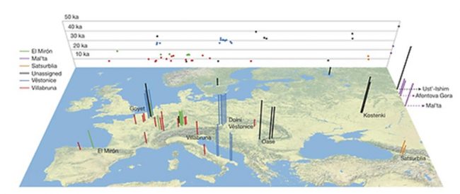 Genleri incelenen 51 eski modern insanın yeri ve yaşı. (Qiaomei Fu et al./Nature)